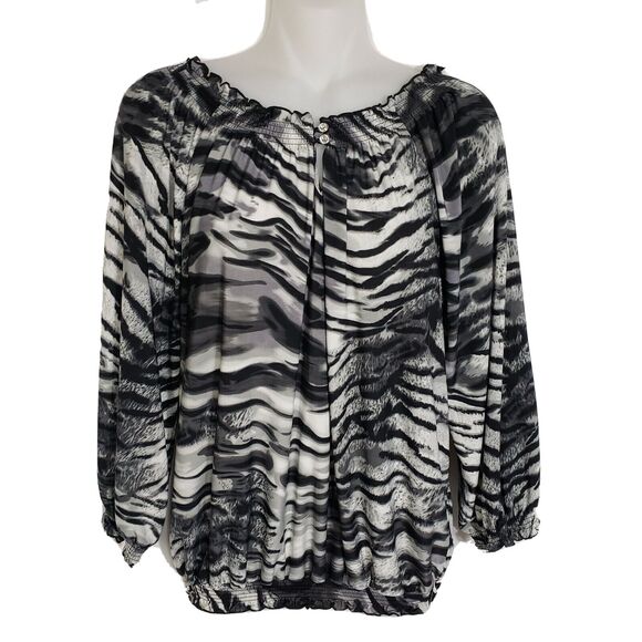 Isabella Rodriguez Blouse Womens Size XL Animal Print Elastic Waist 3/4 Sleeve - Picture 1 of 9